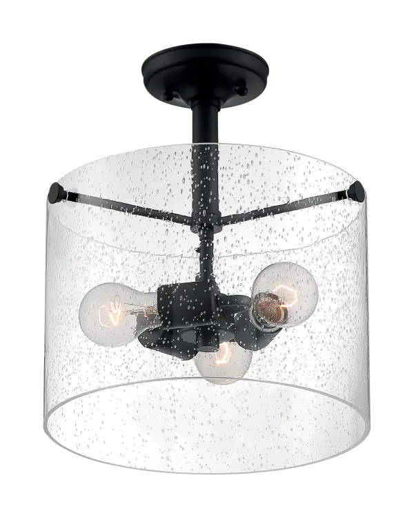 Bransel 3-Light Semi-Flush Mount in Matte Black with Clear Seeded Glass - Image 2