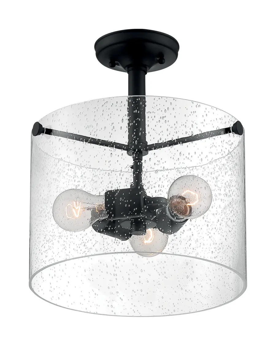 Bransel 3-Light Semi-Flush Mount in Matte Black with Clear Seeded Glass - Image 2