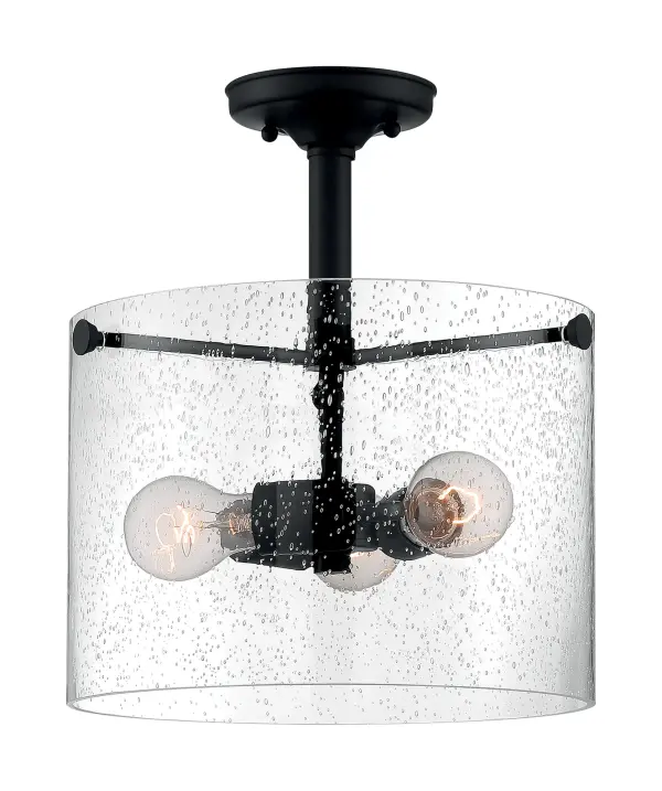 Bransel 3-Light Semi-Flush Mount in Matte Black with Clear Seeded Glass - Image 3