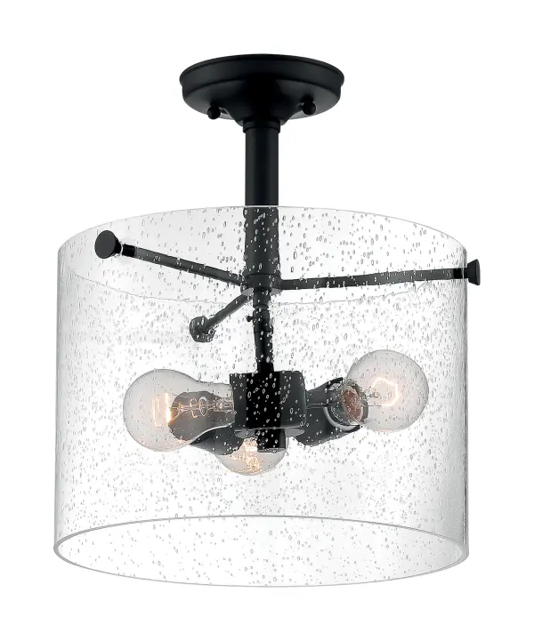 Bransel 3-Light Semi-Flush Mount in Matte Black with Clear Seeded Glass - Image 4