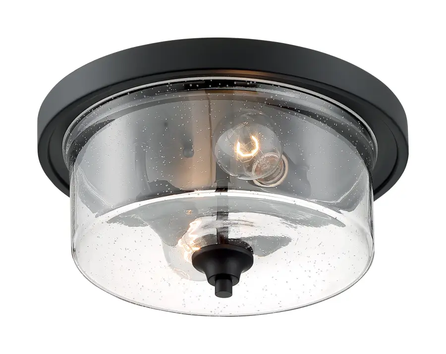 Bransel 2-Light Flush Mount in Matte Black with Clear Seeded Glass - Image 1