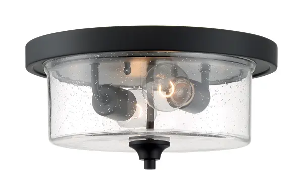 Bransel 2-Light Flush Mount in Matte Black with Clear Seeded Glass - Image 3