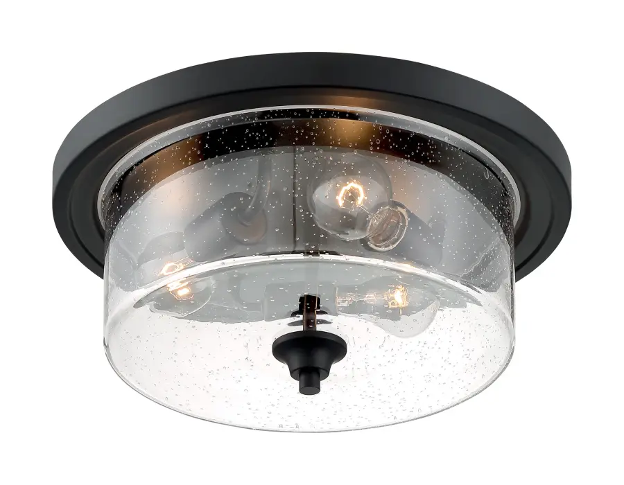 Bransel 3-Light Flush Mount in Matte Black with Clear Seeded Glass - Image 1