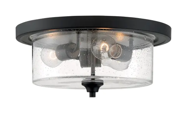 Bransel 3-Light Flush Mount in Matte Black with Clear Seeded Glass - Image 3