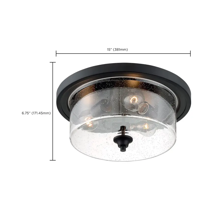 Bransel 3-Light Flush Mount in Matte Black with Clear Seeded Glass - Image 5