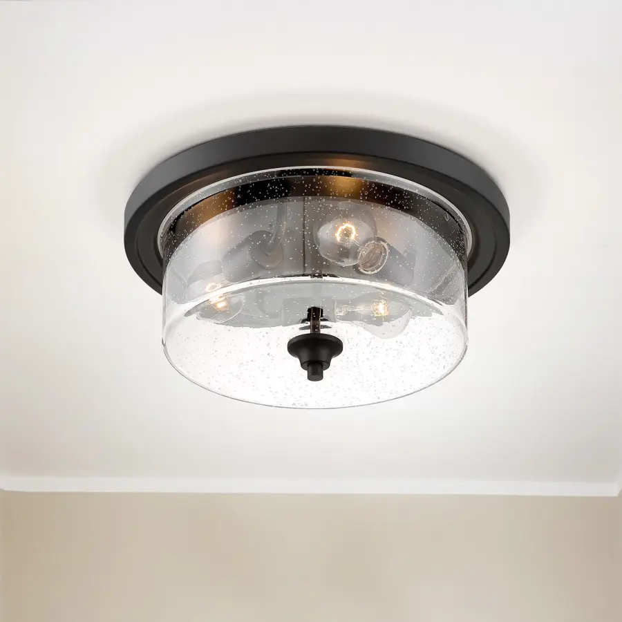 Bransel 3-Light Flush Mount in Matte Black with Clear Seeded Glass - Image 7