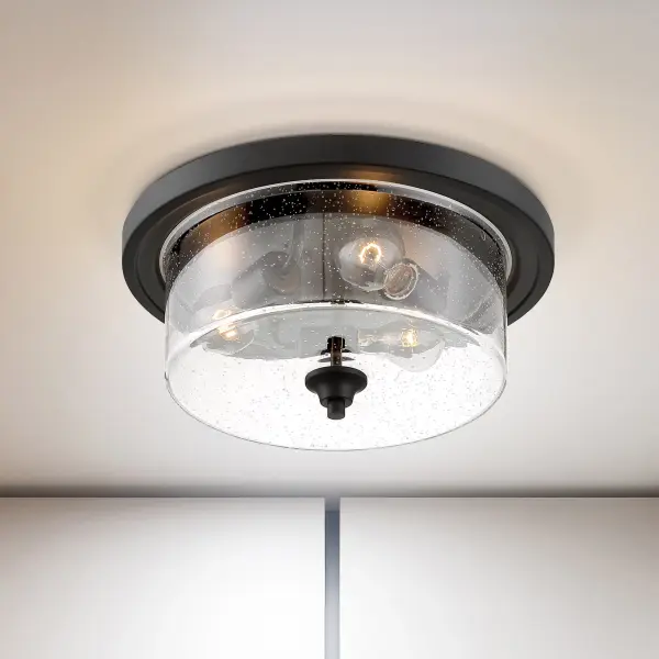 Bransel 3-Light Flush Mount in Matte Black with Clear Seeded Glass - Image 9