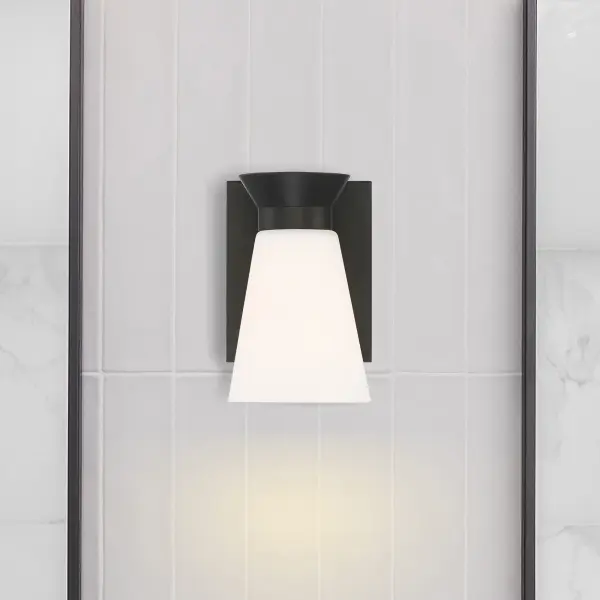 Caleta 1-Light Wall Sconce - Black with Frosted Glass - Image 8