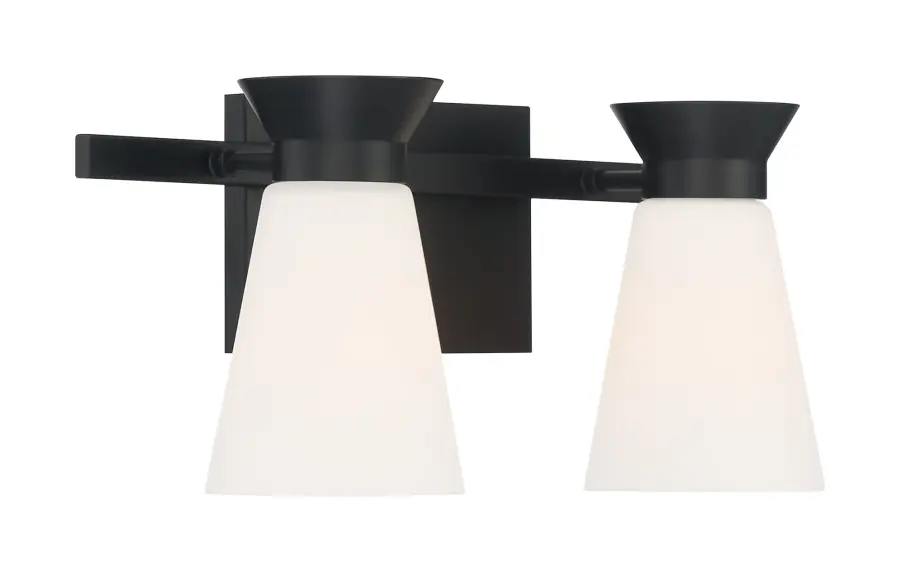 Caleta 2-Light Vanity Fixture in Black with Frosted Glass - Image 2