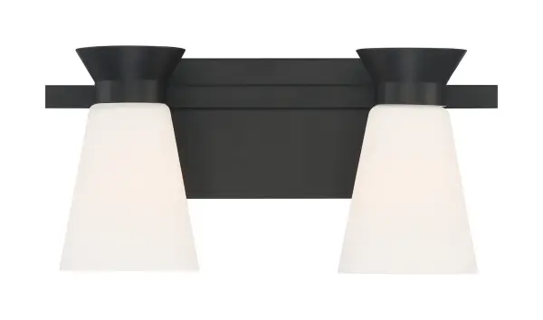 Caleta 2-Light Vanity Fixture in Black with Frosted Glass - Image 3