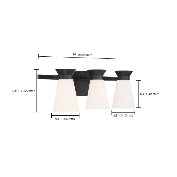 Caleta 3-Light Vanity Fixture in Black with Frosted Glass - Image 5