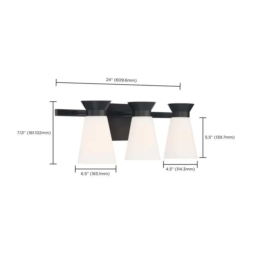 Caleta 3-Light Vanity Fixture in Black with Frosted Glass - Image 5