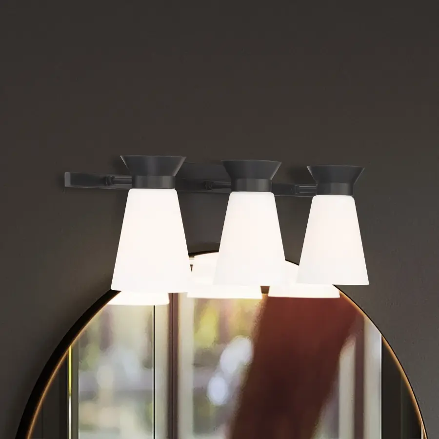 Caleta 3-Light Vanity Fixture in Black with Frosted Glass - Image 7