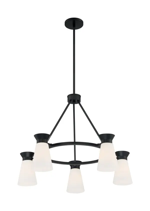 Caleta 5-Light Chandelier in Black with Frosted Glass - Image 1