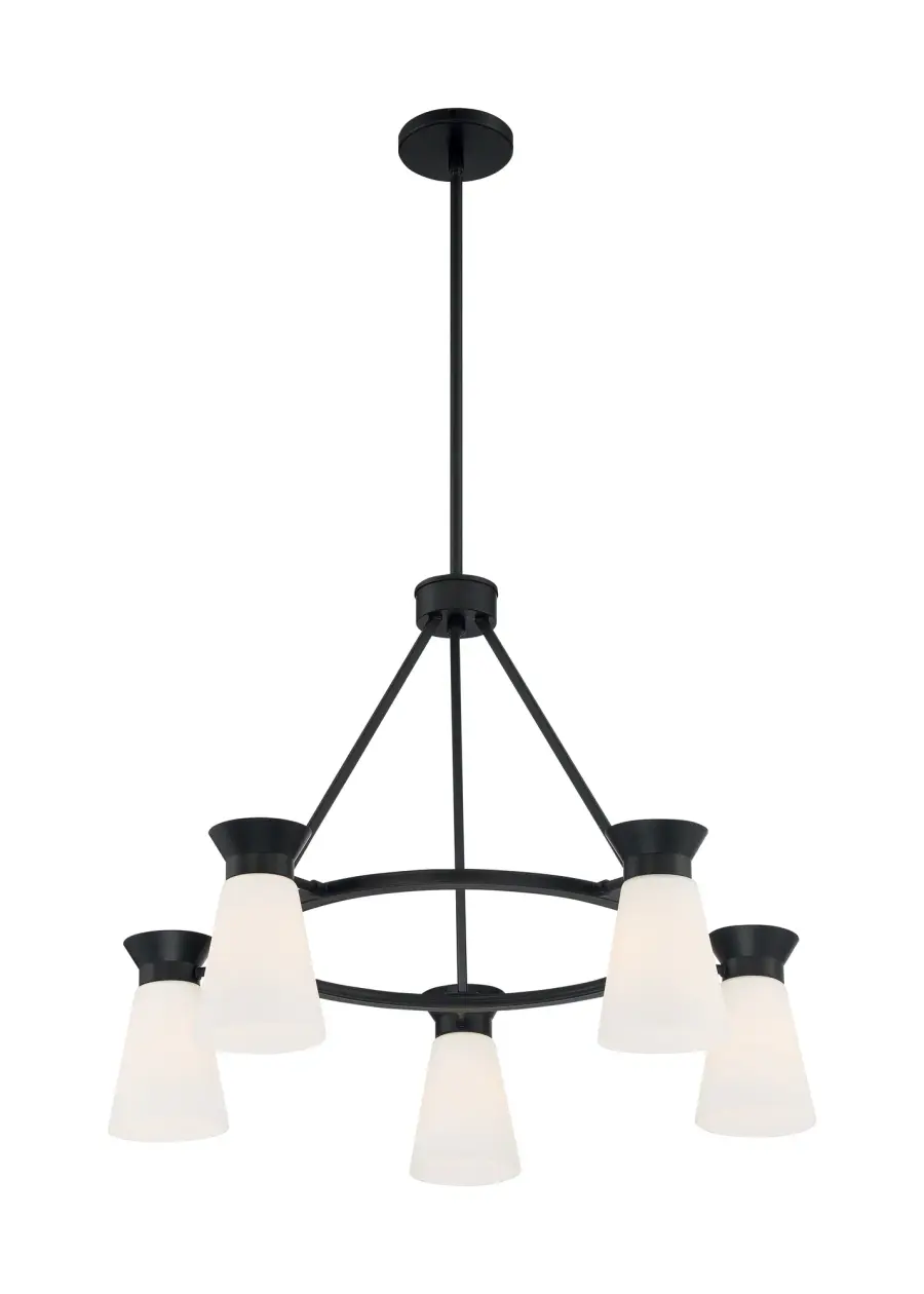 Caleta 5-Light Chandelier in Black with Frosted Glass - Image 2