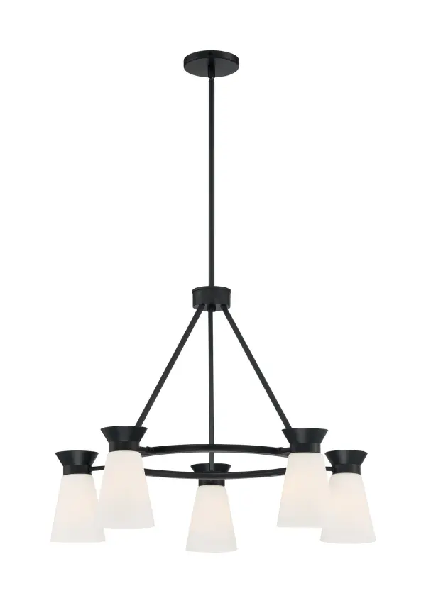 Caleta 5-Light Chandelier in Black with Frosted Glass - Image 4