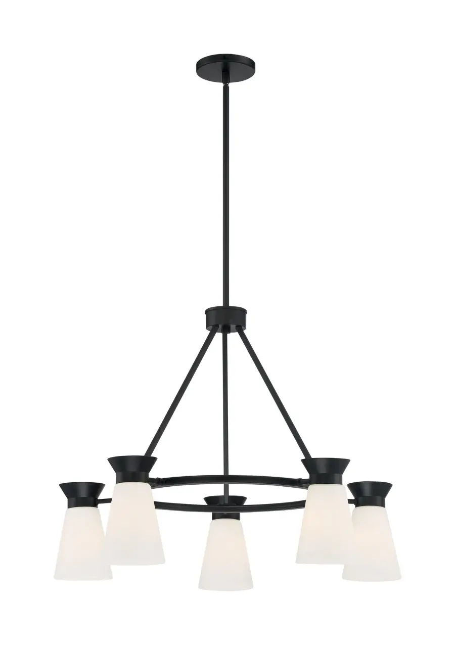 Caleta 5-Light Chandelier in Black with Frosted Glass - Image 4