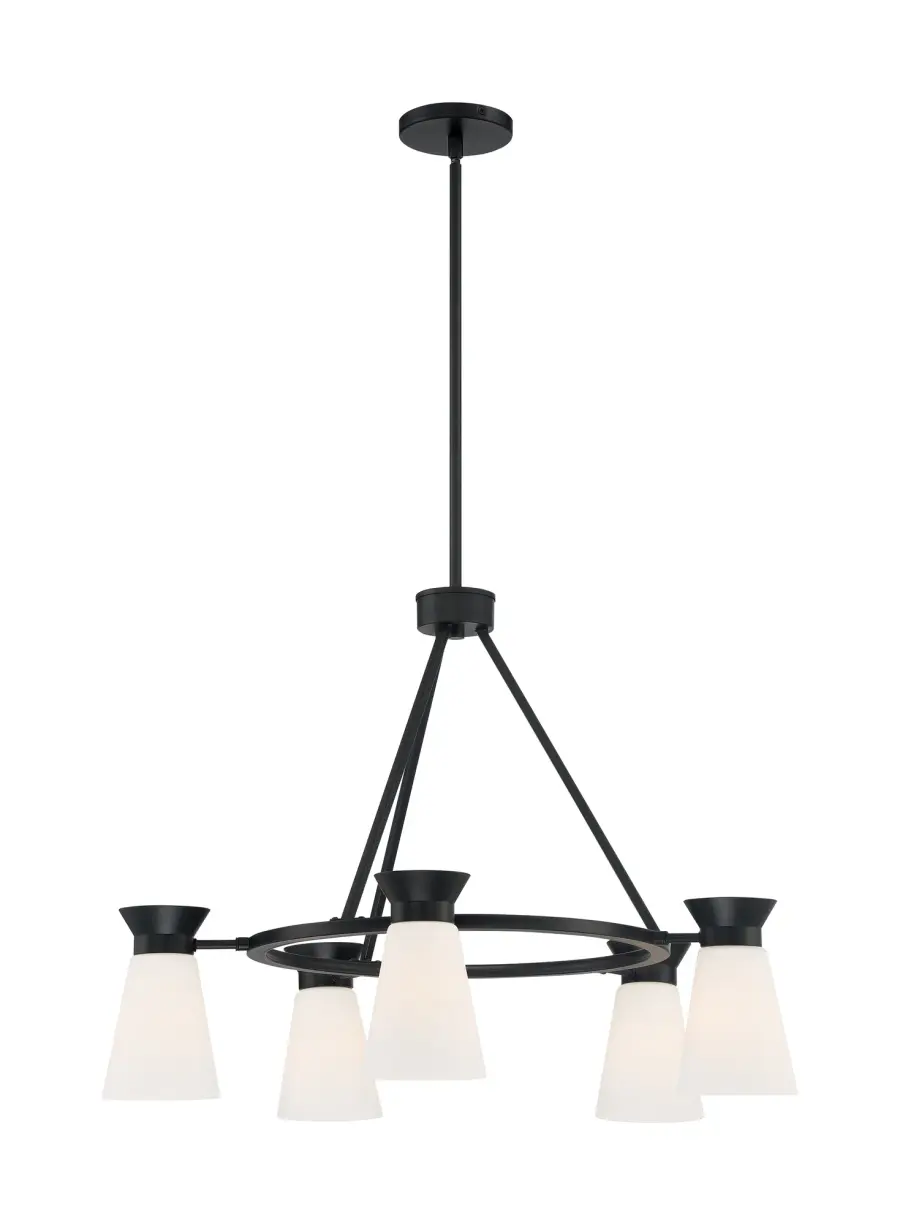 Caleta 5-Light Chandelier in Black with Frosted Glass - Image 5