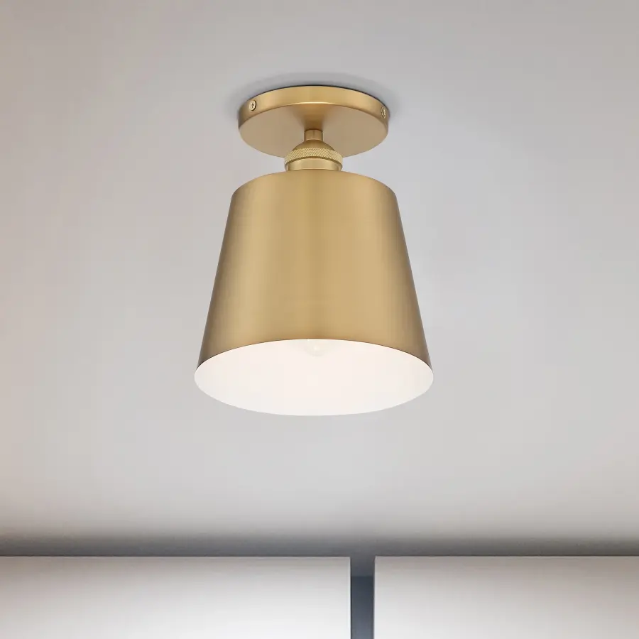 Motif Semi-Flush Mount - 7" Brushed Brass with White Accent - Image 7