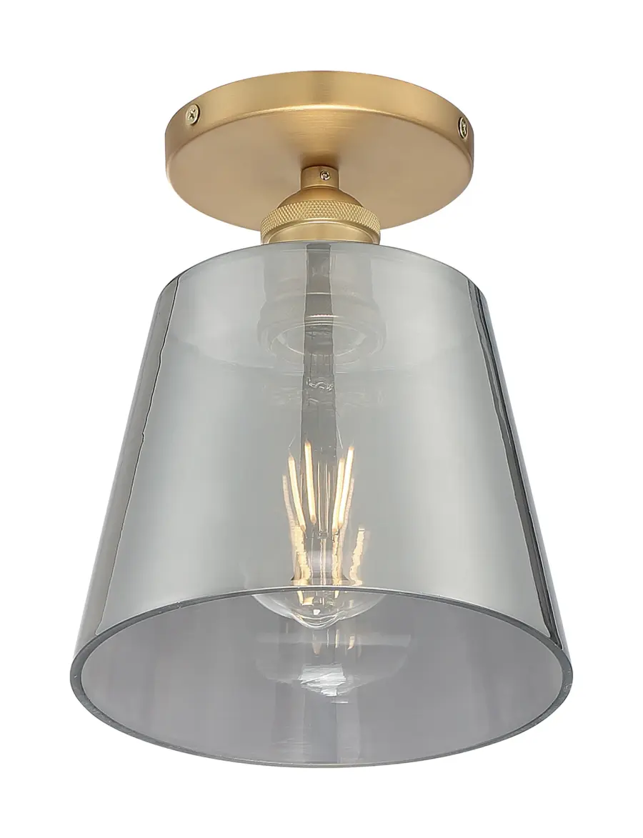 Motif Semi-Flush Mount - 7" Brushed Brass with Smoked Glass - Image 1