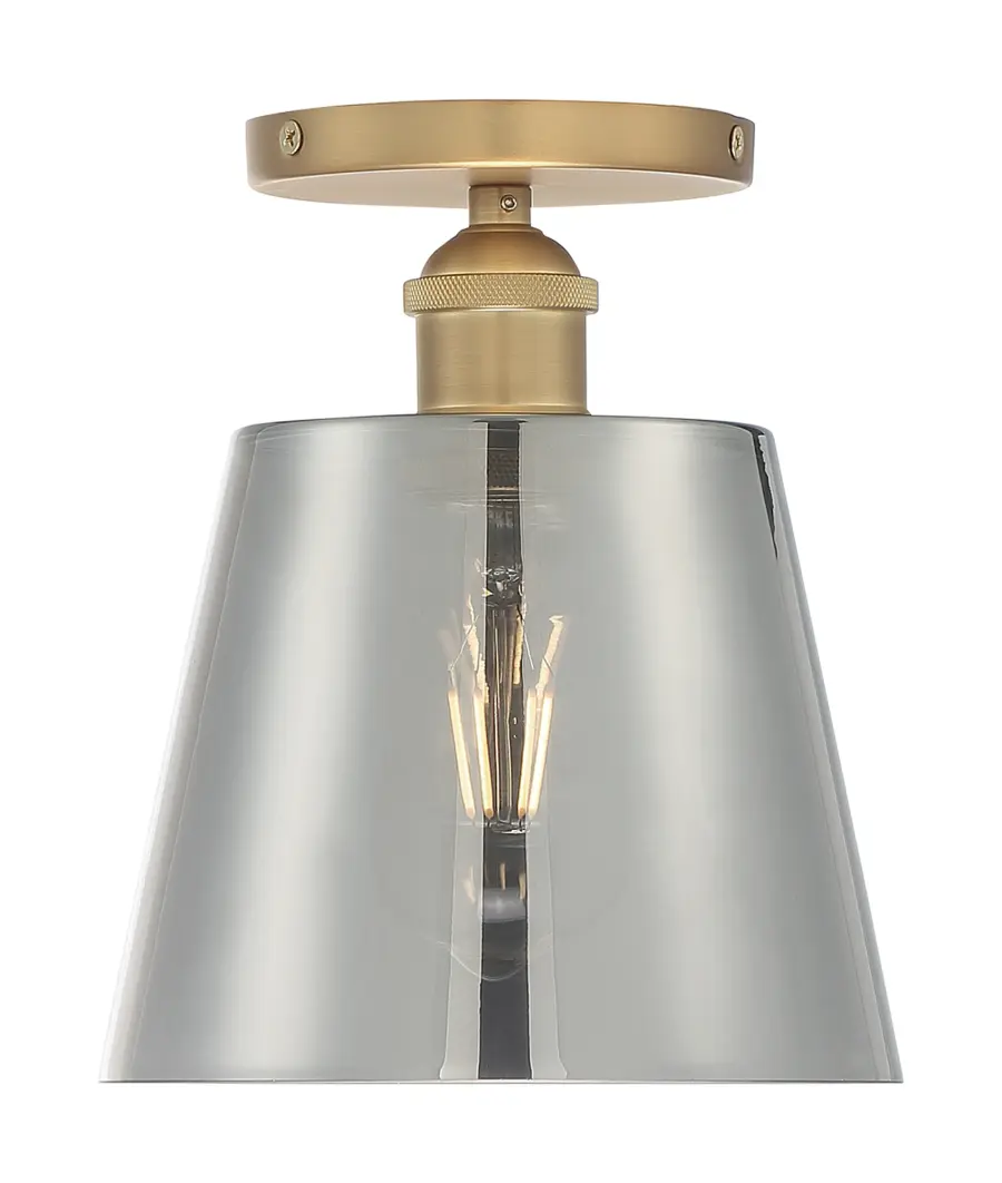 Motif Semi-Flush Mount - 7" Brushed Brass with Smoked Glass - Image 3