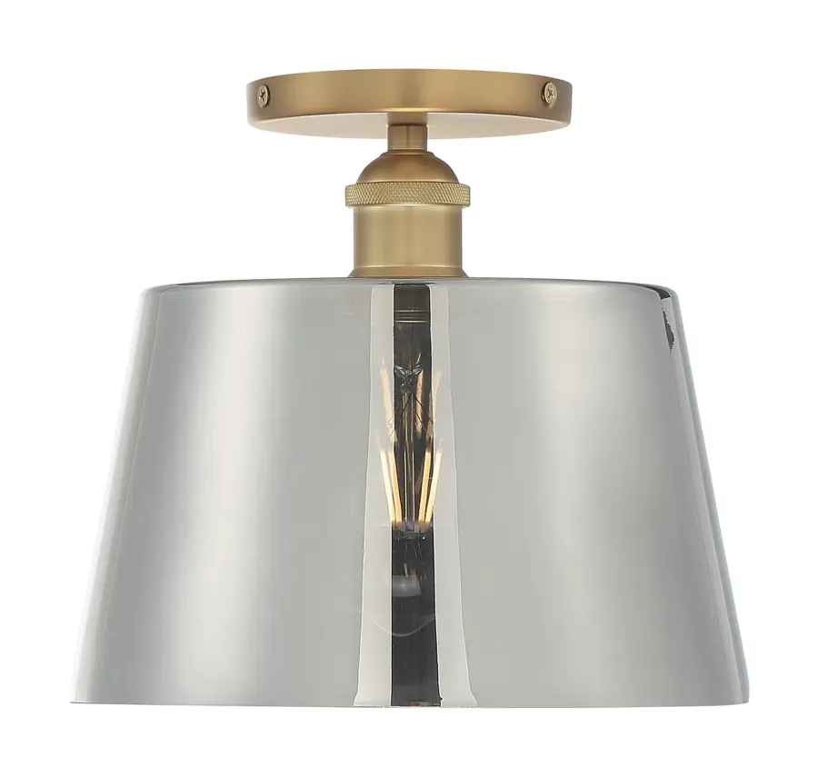 Motif 10" Semi-Flush Mount in Brushed Brass with Smoked Glass - Image 3