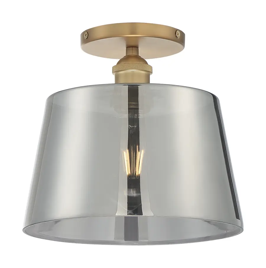 Motif 10" Semi-Flush Mount in Brushed Brass with Smoked Glass - Image 4