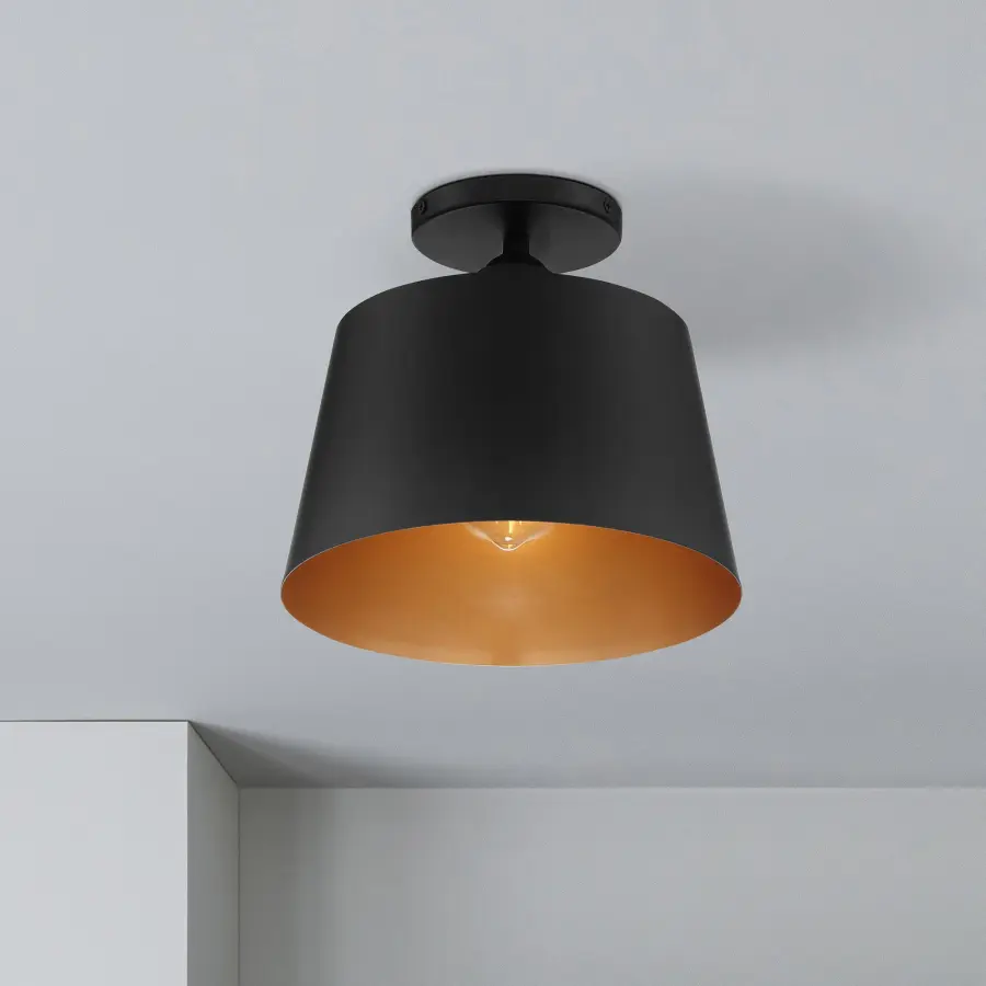 Motif 1-Light Semi-Flush Mount in Black with Gold Accent - Image 7