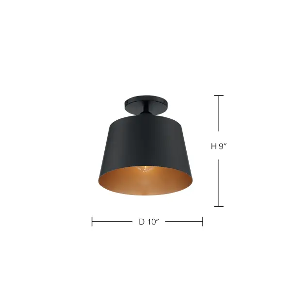 Motif Semi-Flush Mount - 10 inch Black with Gold Interior - Image 6