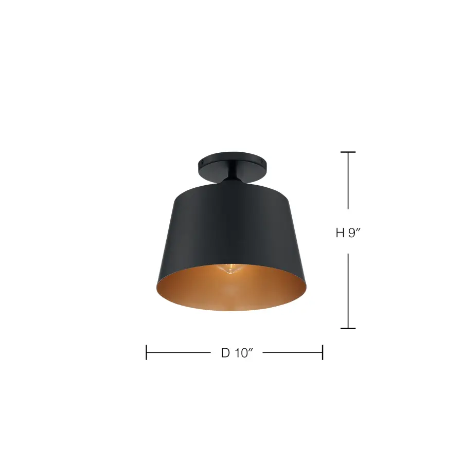 Motif Semi-Flush Mount - 10 inch Black with Gold Interior - Image 6