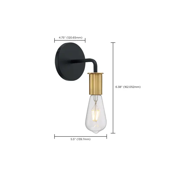 Ryder 1-Light Wall Sconce in Black with Brushed Brass - Image 5