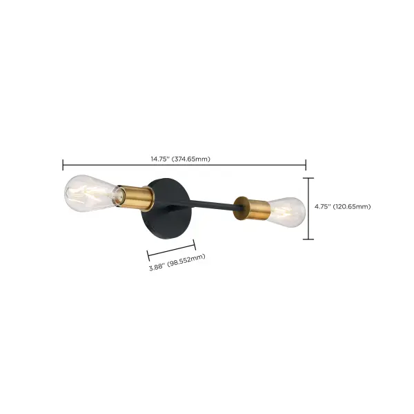 Ryder 2-Light Vanity Fixture in Black with Brushed Brass - Image 5