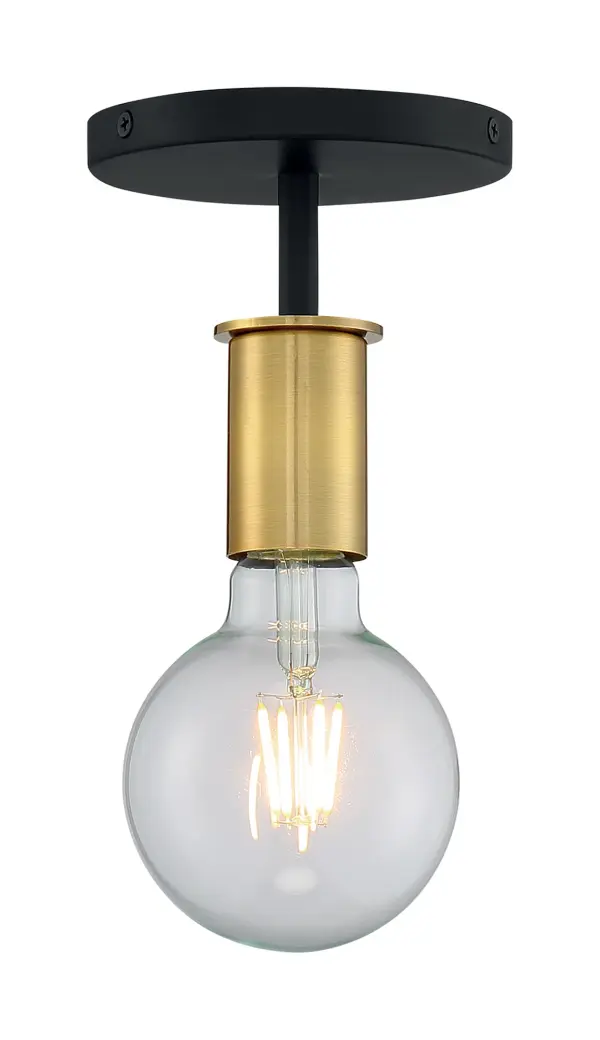 The Ryder semi flush combines industrial bare bulb styling with refined two-tone finishes. Its compact profile and Black with Brushed Brass accents make it ideal for smaller spaces needing modern character. - alternate view