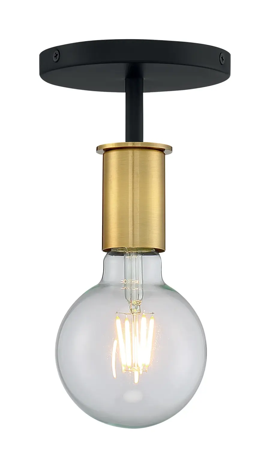 Ryder 1-Light Semi Flush Mount in Black with Brushed Brass - Image 2