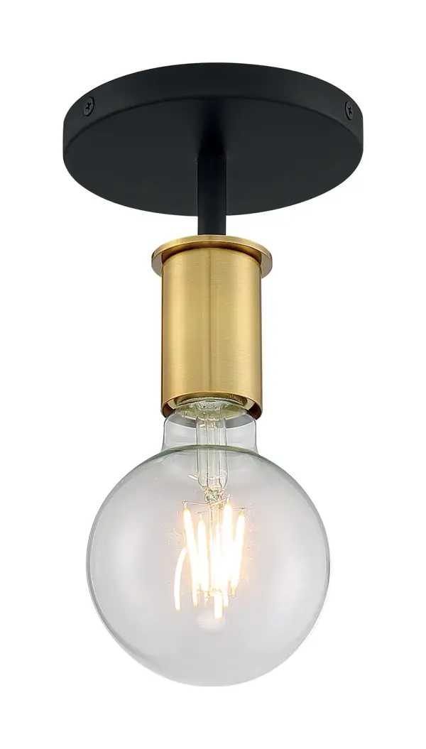Ryder 1-Light Semi Flush Mount in Black with Brushed Brass - Image 4