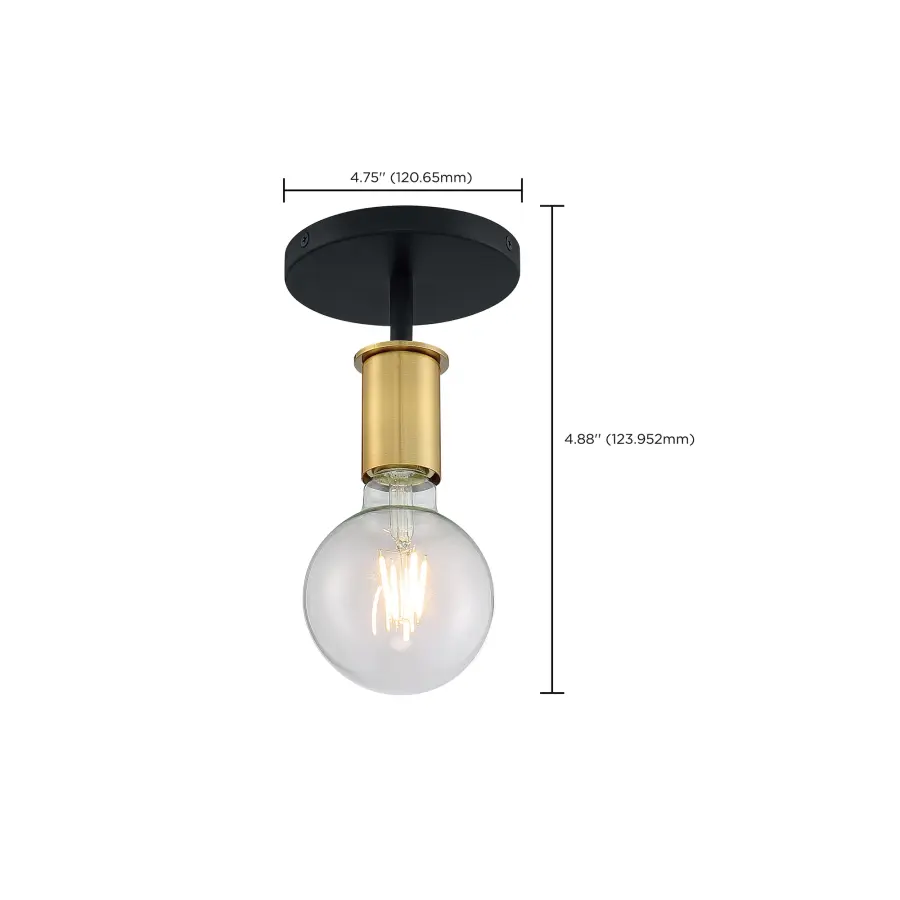 Ryder 1-Light Semi Flush Mount in Black with Brushed Brass - Image 5