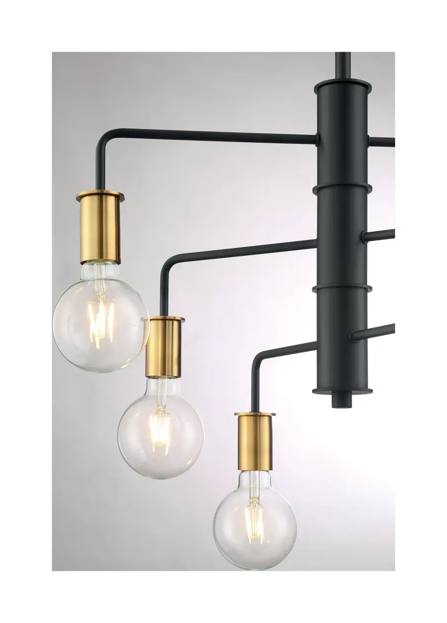 Ryder 6-Light Chandelier in Black with Brushed Brass Sockets - Image 3