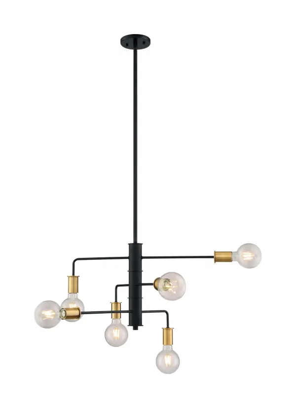 Ryder 6-Light Chandelier in Black with Brushed Brass Sockets - Image 4