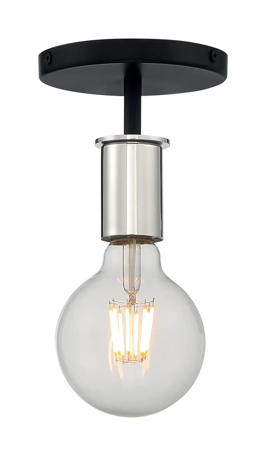 Ryder 1-Light Semi Flush Mount in Black with Polished Nickel - Image 2