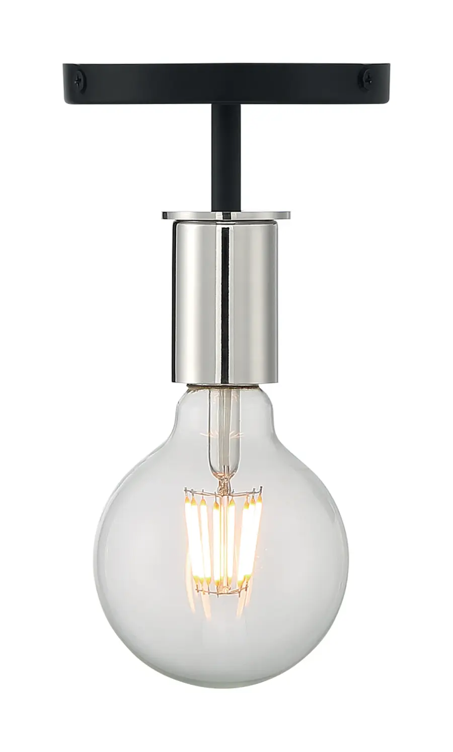 Ryder 1-Light Semi Flush Mount in Black with Polished Nickel - Image 3