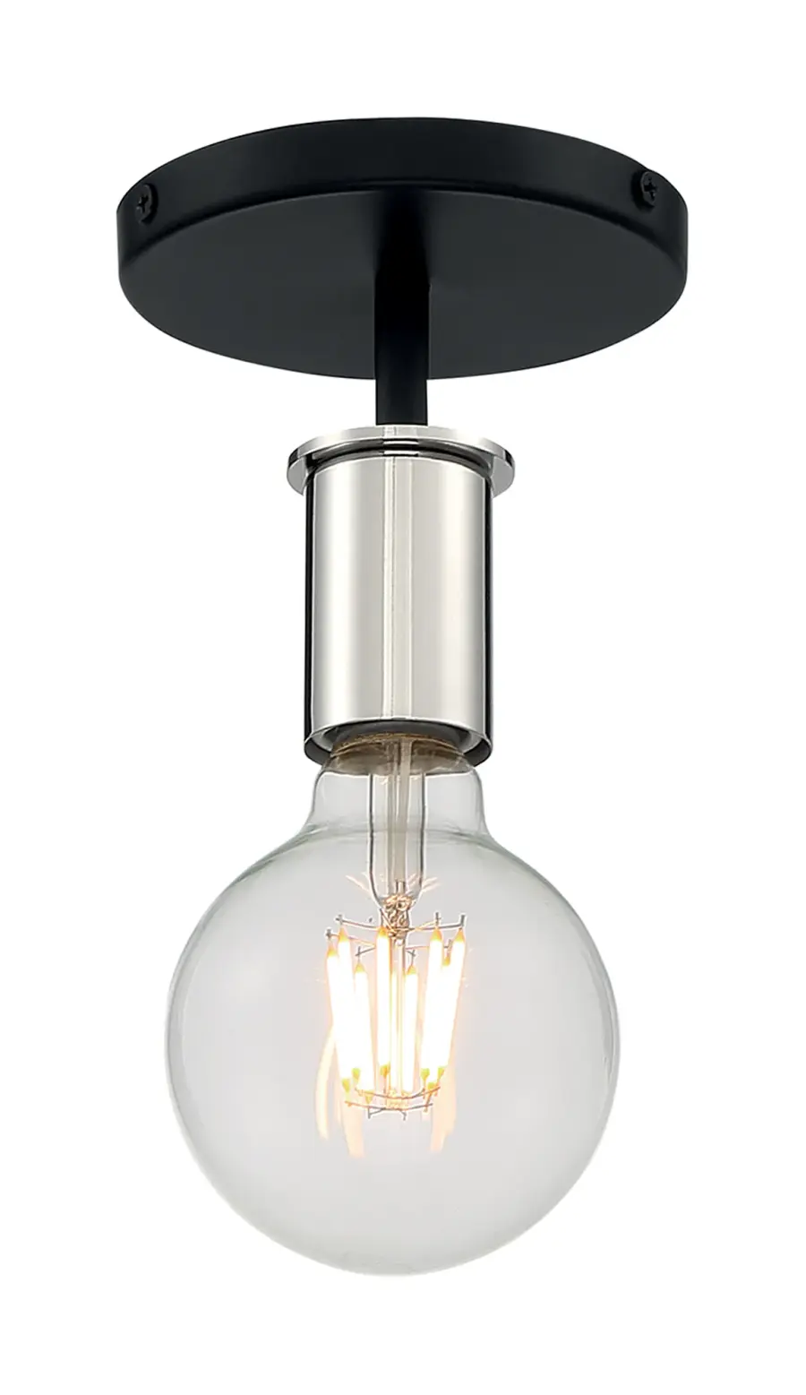 Ryder 1-Light Semi Flush Mount in Black with Polished Nickel - Image 4