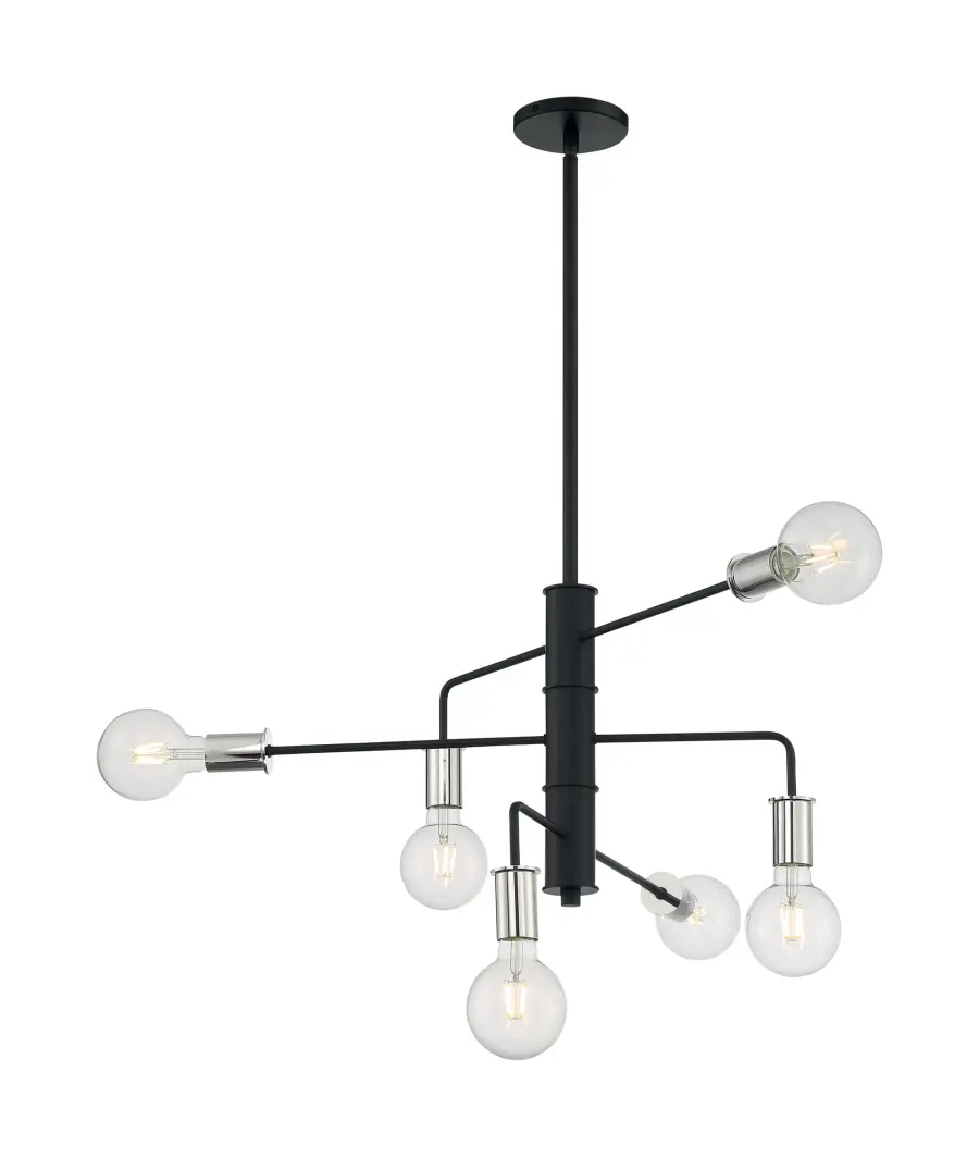 Ryder 6-Light Chandelier in Black with Polished Nickel - Image 3