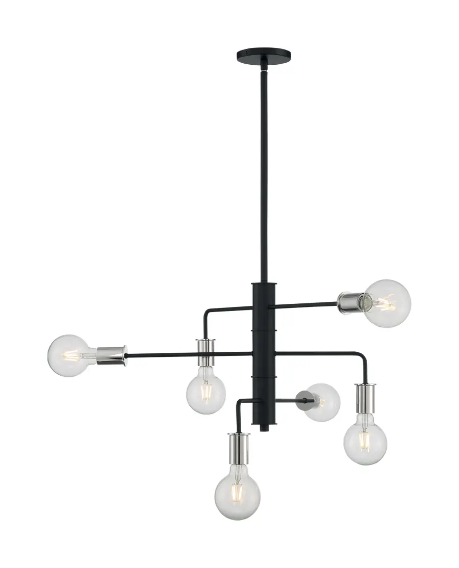 Ryder 6-Light Chandelier in Black with Polished Nickel - Image 4