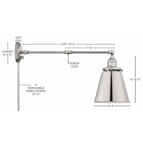 Bayard Swing Arm Wall Lamp in Polished Nickel - Image 9
