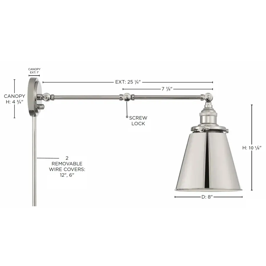 Bayard Swing Arm Wall Lamp in Polished Nickel - Image 9