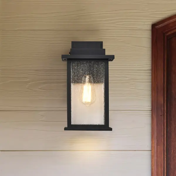 Sullivan Medium Wall Lantern - Matte Black with Clear Seeded Glass - Image 9