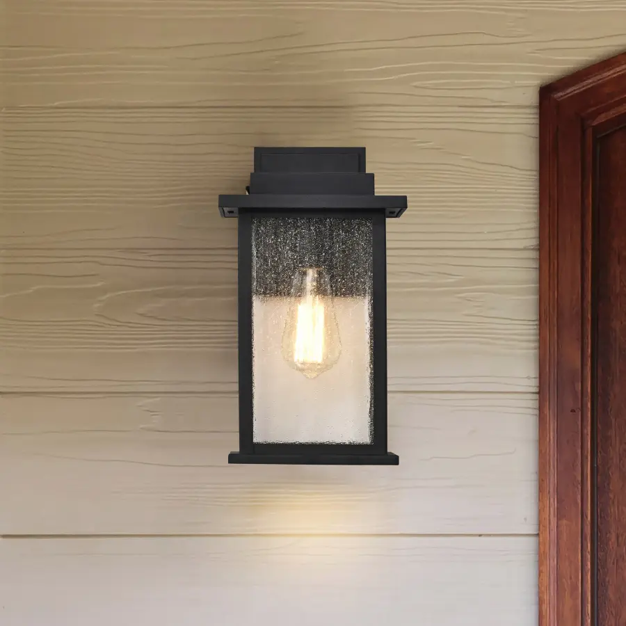 Sullivan Medium Wall Lantern - Matte Black with Clear Seeded Glass - Image 9