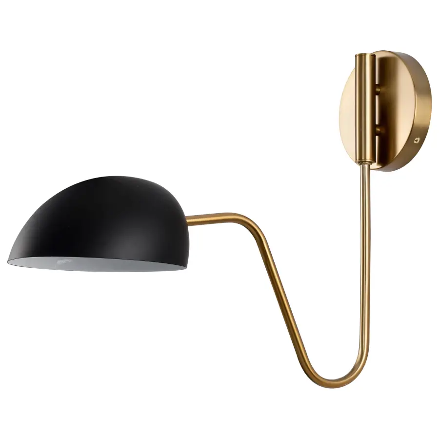 Trilby 1-Light Adjustable Wall Sconce in Matte Black with Burnished Brass - Image 1