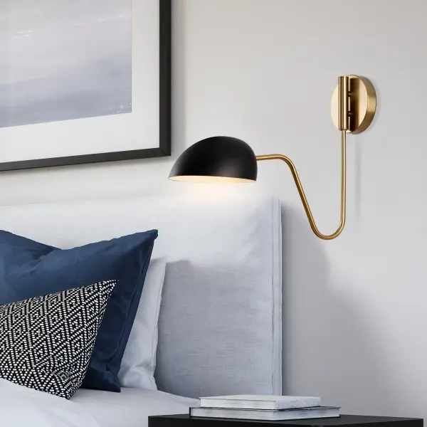 Trilby 1-Light Adjustable Wall Sconce in Matte Black with Burnished Brass - Image 5