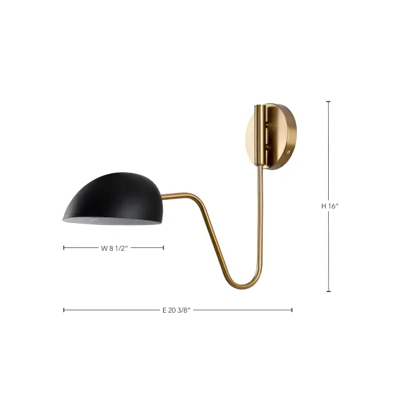 Trilby 1-Light Adjustable Wall Sconce in Matte Black with Burnished Brass - Image 6